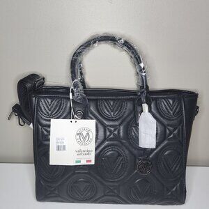 Valentino Orlandi Black Quilted Leather Top-Handle Crossbody Bag